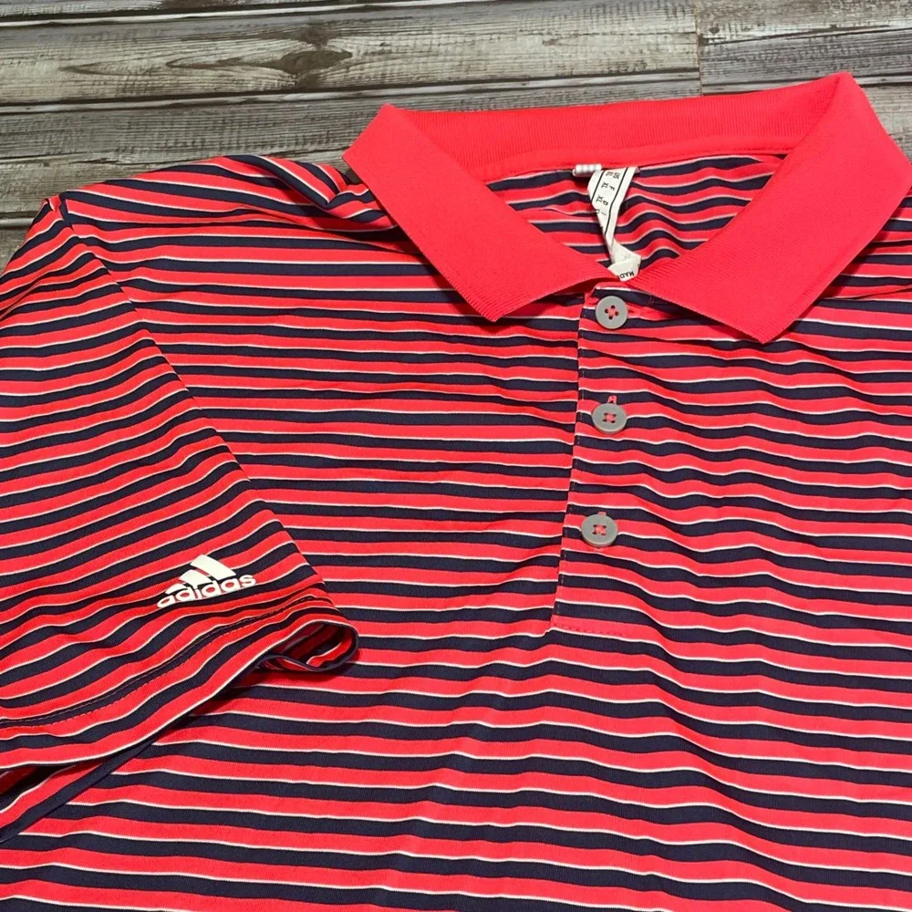 Adidas Striped Golf Polo Shirt Mens Red Blue Performance Size XL
